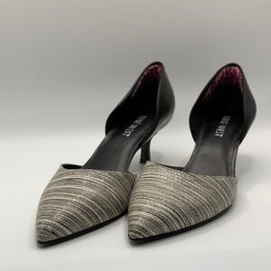 Nine West Womens D Orsay Kitten Heels Pointed Toe Striped Black Grey Pumps 5.5M